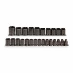 Impact Socket Set, 1/2 inch Drive Size, 25 Pieces, 8 to 36 mm Socket Size Range, (25) 6-Point