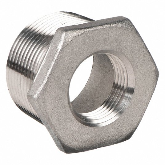 va8gkNFDZeE3.jpg Hex Bushing: 316 Stainless Steel, 1/2Inch x 3/8Inch Fitting Pipe Size, Male NPT x Female NPT, Overall Length 25 mm - Image 1