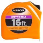 Tape Measure, 16 ft Blade Length, 1 inch Blade Wd, in/ft/Fractional/Decimal, Closed, ABS Plastic