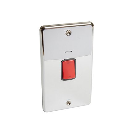 ليجراند - مفتاح مزدوج القطب Synergy Authentic، مجوز، 45A، 250V، مع مؤشر طاقة LED أزرق، عمودي، Polished Stainless Steel